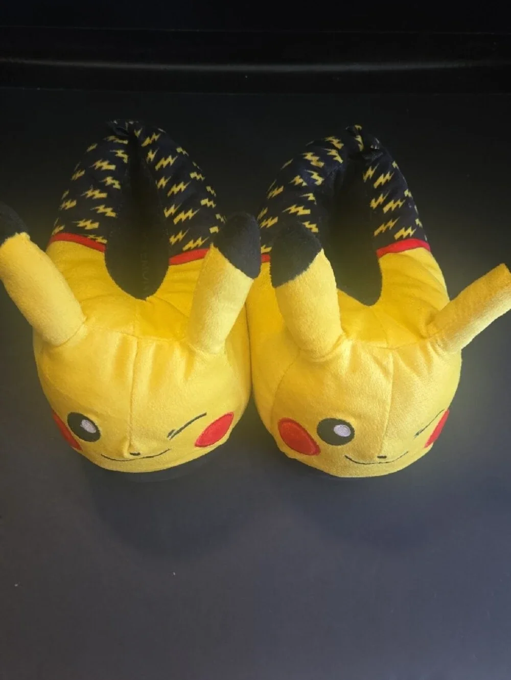 Pokemon Pikachu Plush Slippers - Yellow with Red Cheeks